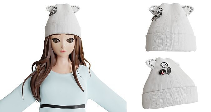 knitting cute white hat v8 3D model