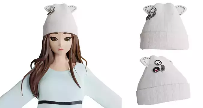 knitting cute white hat v8 3D model