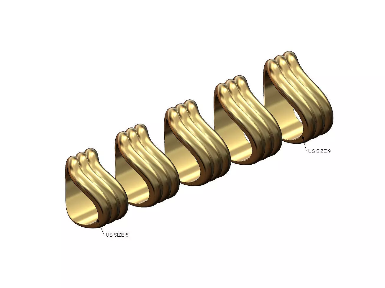 Triple curved dome fashion band US sizes 5to9 3D print model