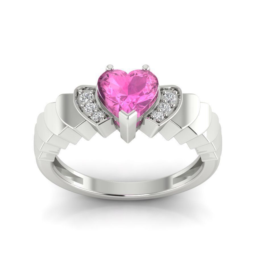 Solitaire Engagement Wedding Heart Stone Ring 3D print model 3D print model_14