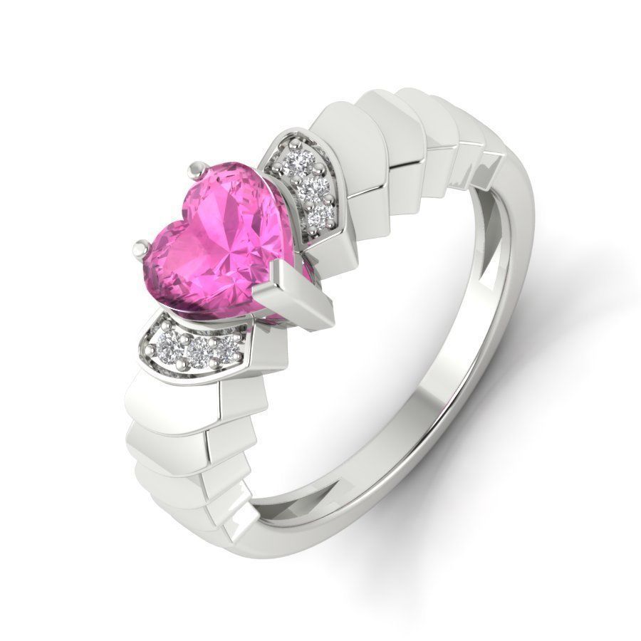 Solitaire Engagement Wedding Heart Stone Ring 3D print model 3D print model_13