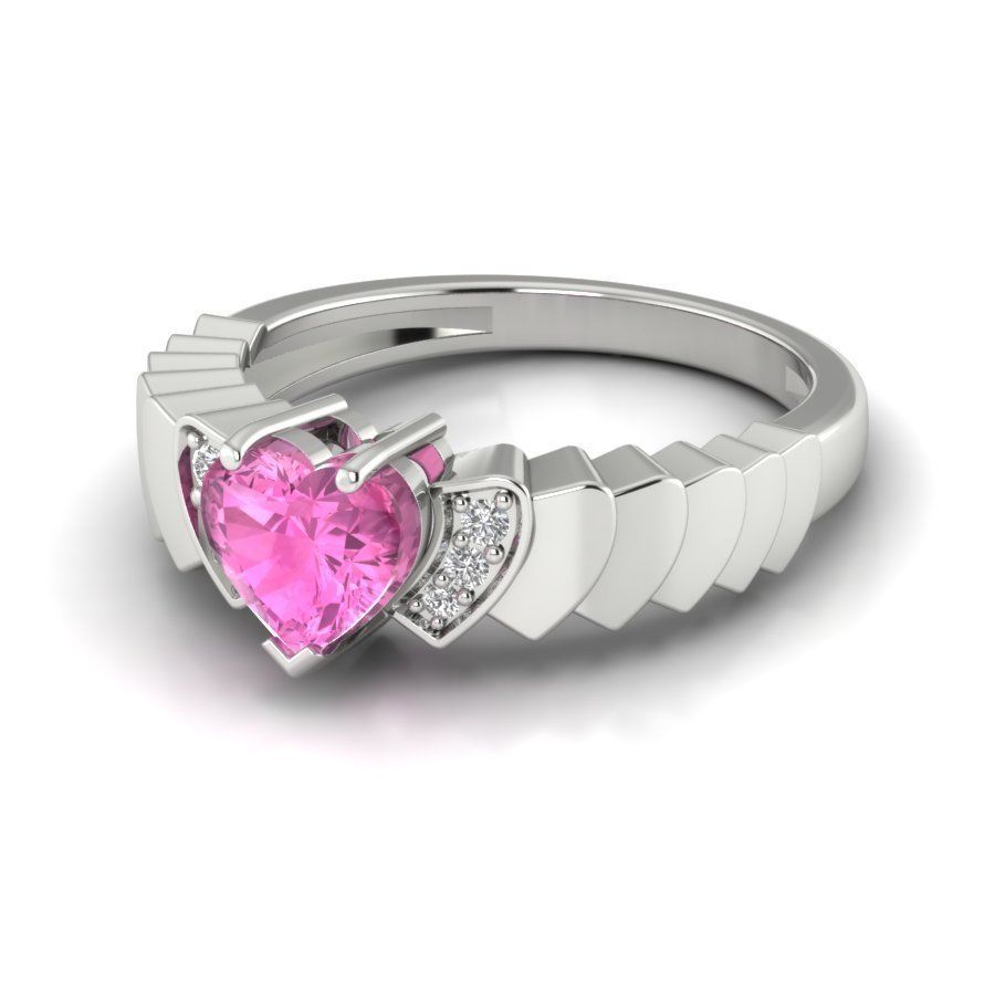 Solitaire Engagement Wedding Heart Stone Ring 3D print model 3D print model_8