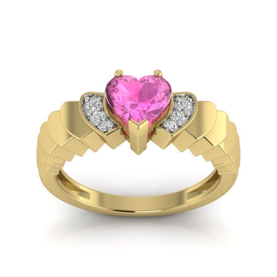 Solitaire Engagement Wedding Heart Stone Ring 3D print model 3D print model_2