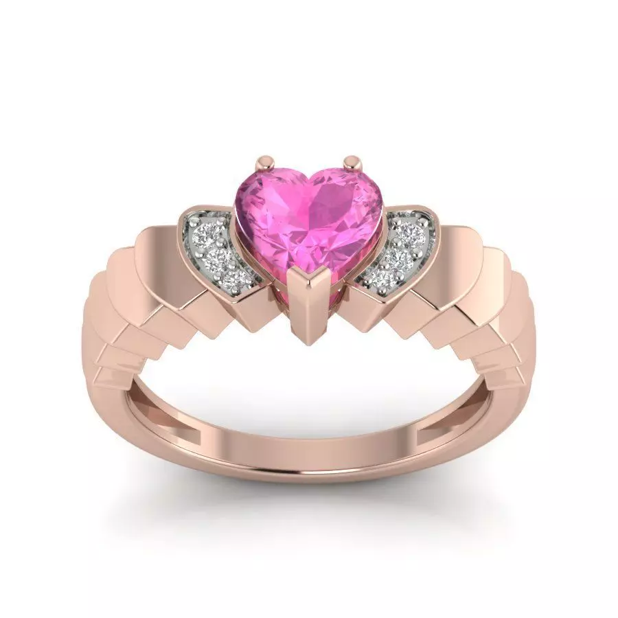 Solitaire Engagement Wedding Heart Stone Ring 3D print model 3D print model_0