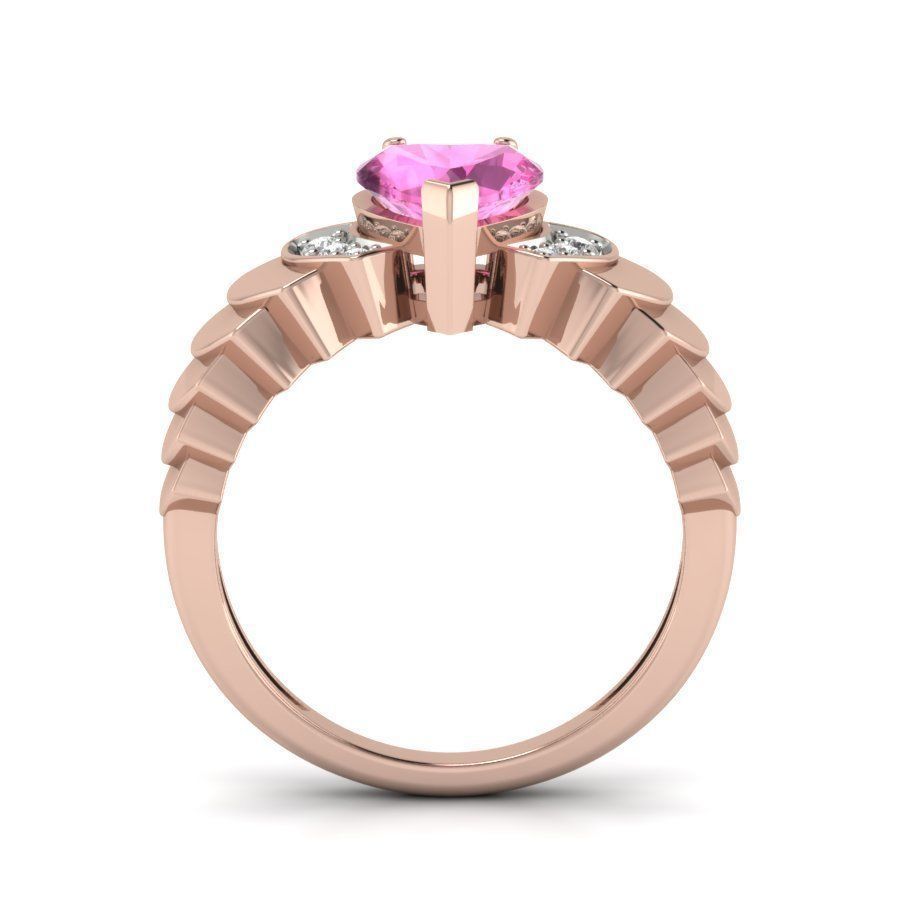 Solitaire Engagement Wedding Heart Stone Ring 3D print model 3D print model_10