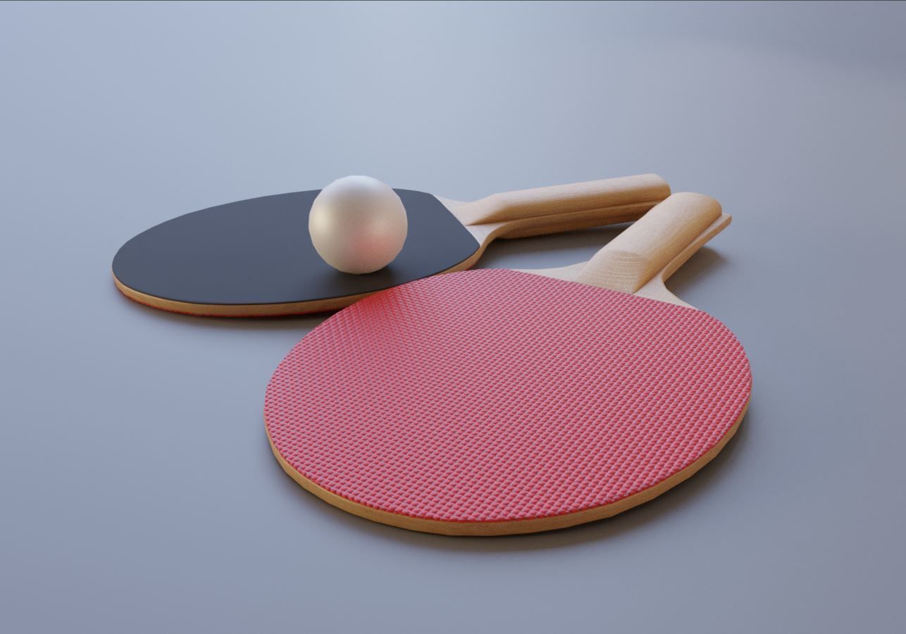 Ping Pong Table 1 with Table Tennis Racket and Ball 3D Model Collection_12