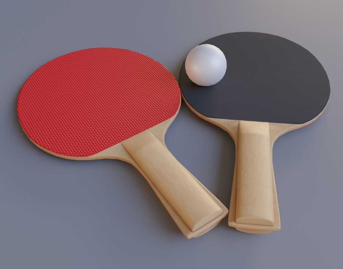 Ping Pong Table 1 with Table Tennis Racket and Ball 3D Model Collection_7