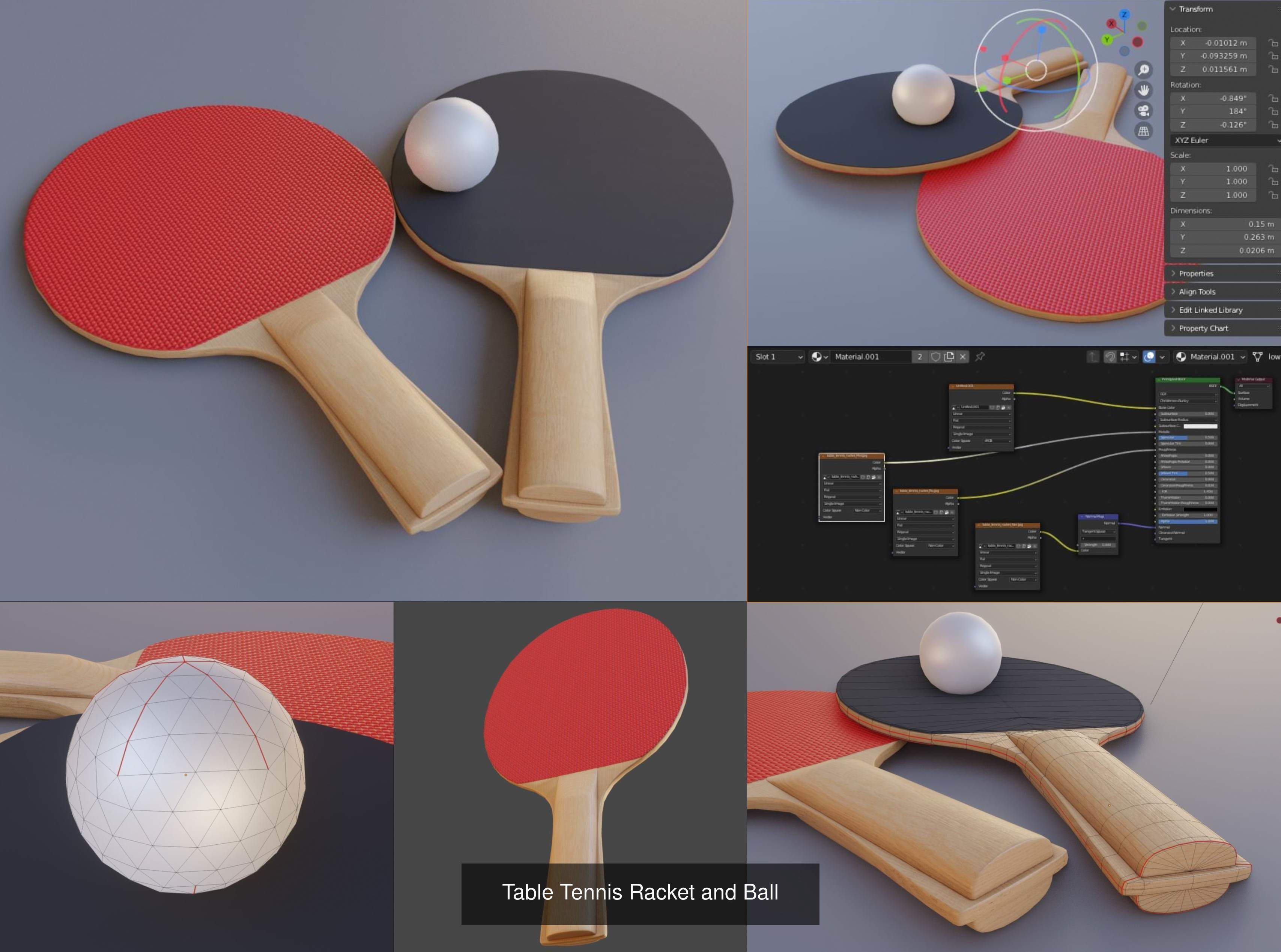 Ping Pong Table 1 with Table Tennis Racket and Ball 3D Model Collection_4