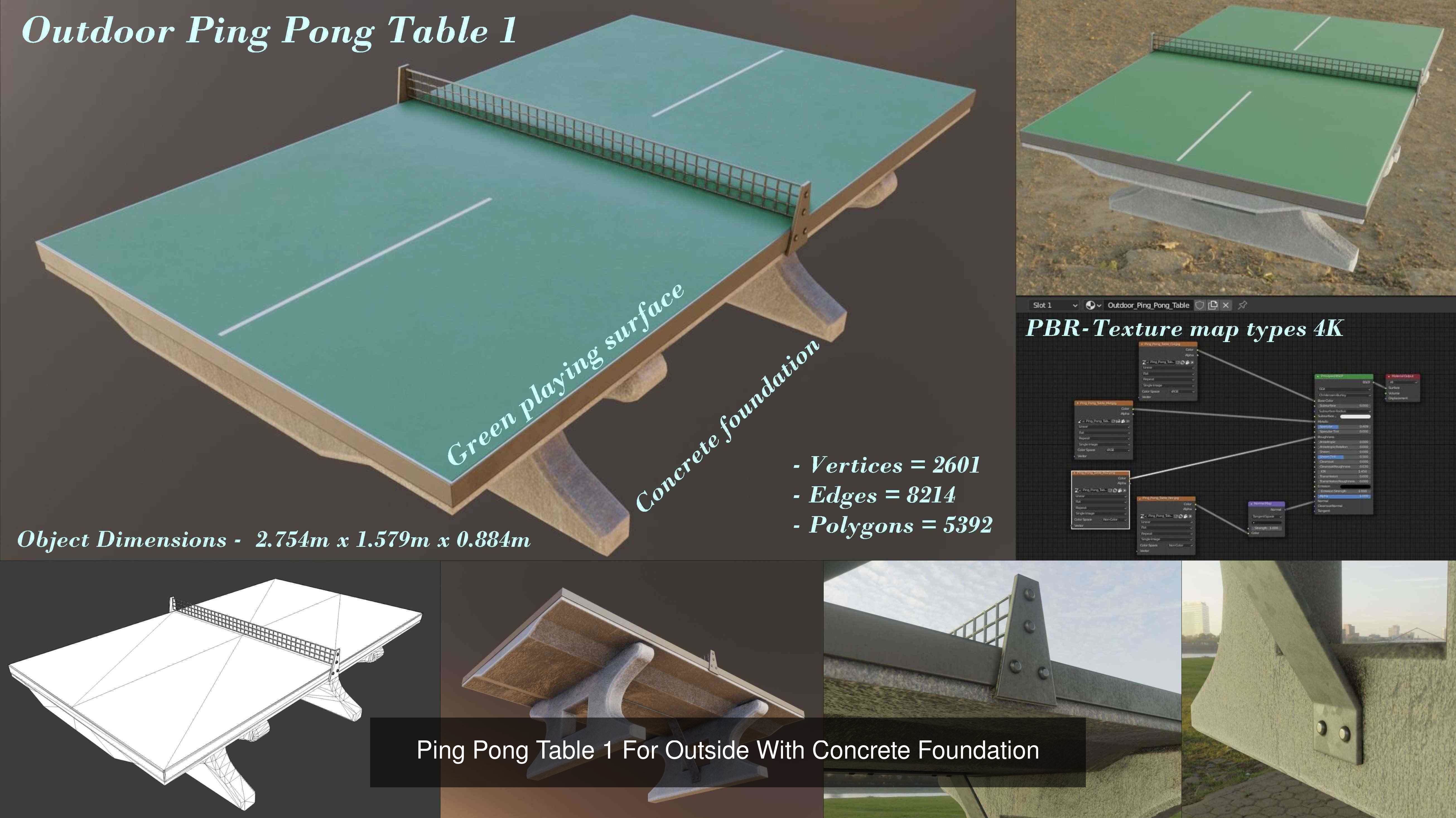Ping Pong Table 1 with Table Tennis Racket and Ball 3D Model Collection_3