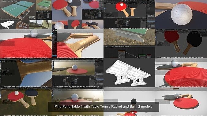 Ping Pong Table 1 with Table Tennis Racket and Ball 3D Model Collection