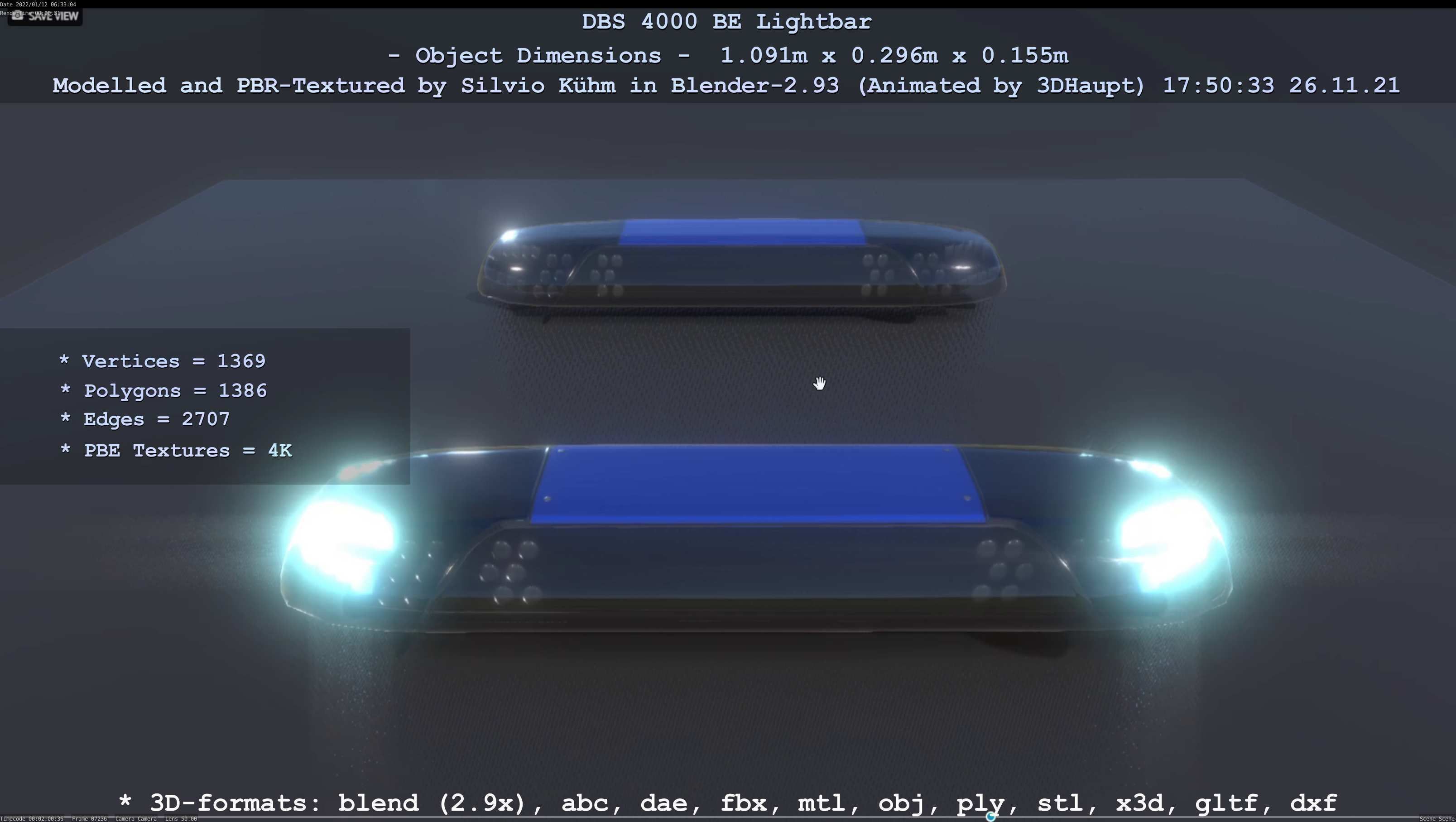 Animated DBS 4000 BE Lightbar Low-poly 3D model_28