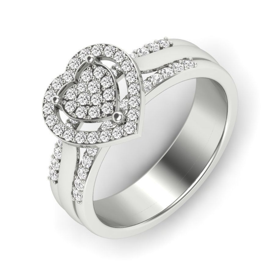 Solitaire Diamond Art Wedding Engagement Heart Ring 3D print model_6