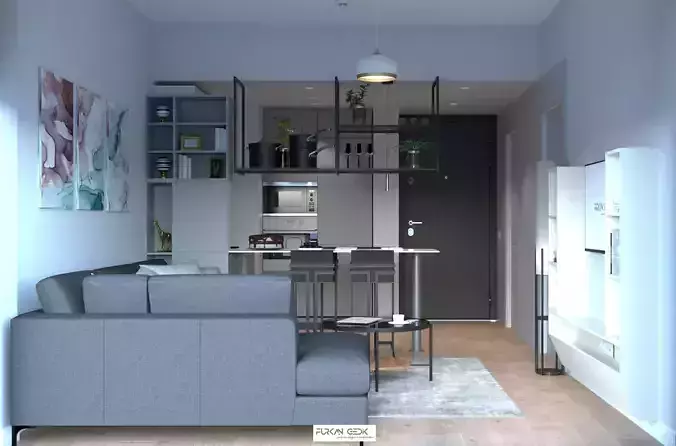 Living Room Modern with Kitchen FGM