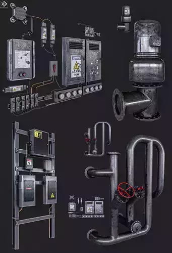 Electricity Equipment and Pipes Pack  Low-poly 3D model