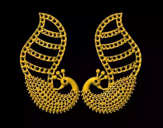 Sidepiece pair of gold peacock earrings
