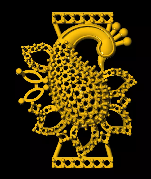 Sidepiece golden peacock 3D print model_0
