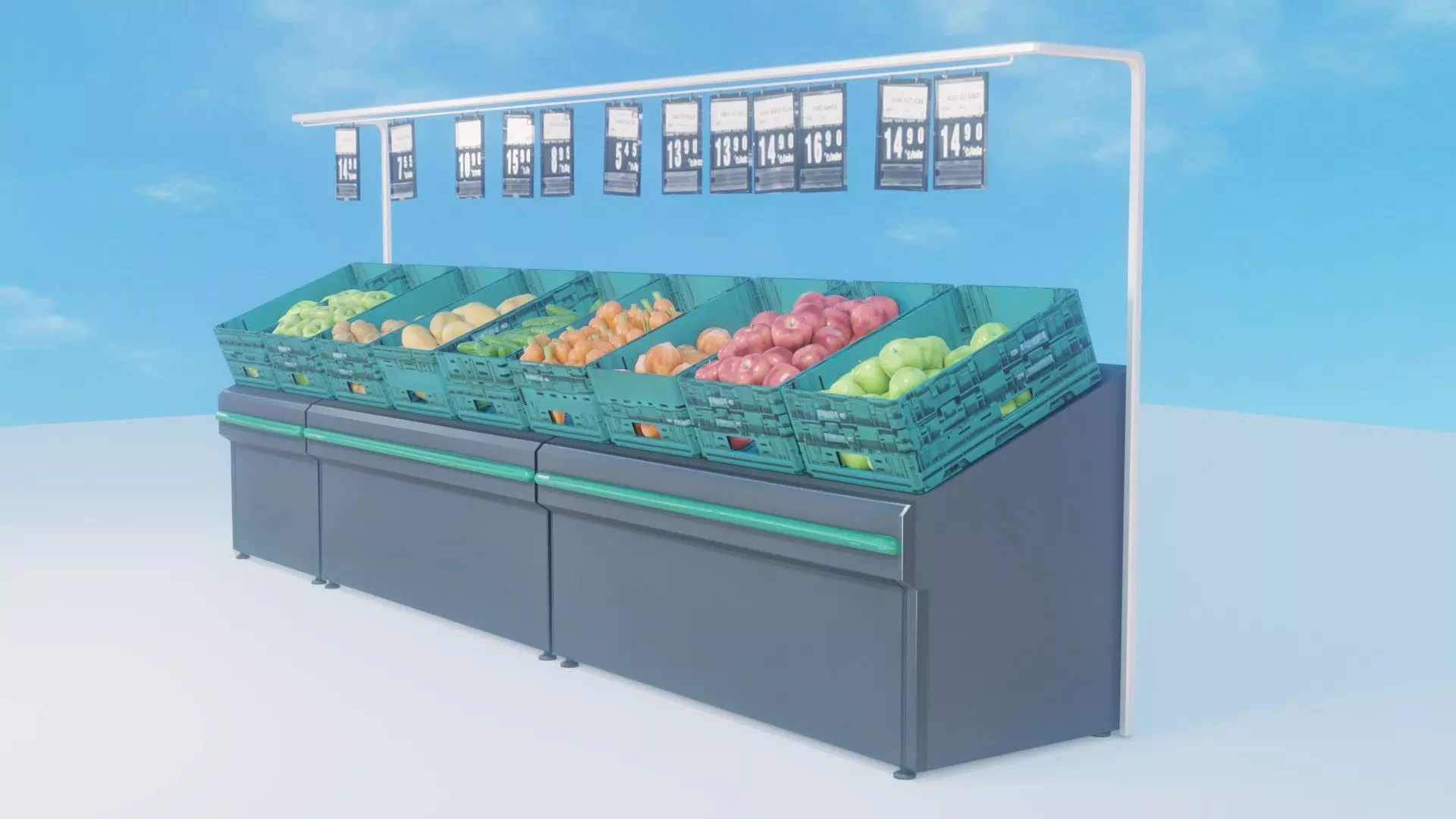 Greengrocer fruit and vegetable display stand Low-poly 3D model