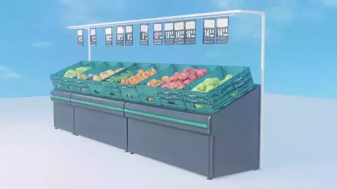 Greengrocer fruit and vegetable display stand Low-poly 3D model