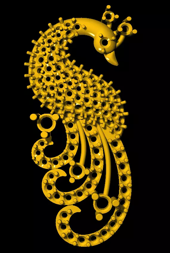 Sidepiece golden peacock 3D print model_0