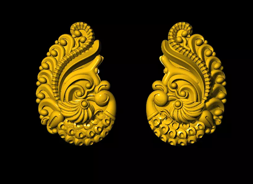 Sidepiece pair of gold earrings 3D print model_0