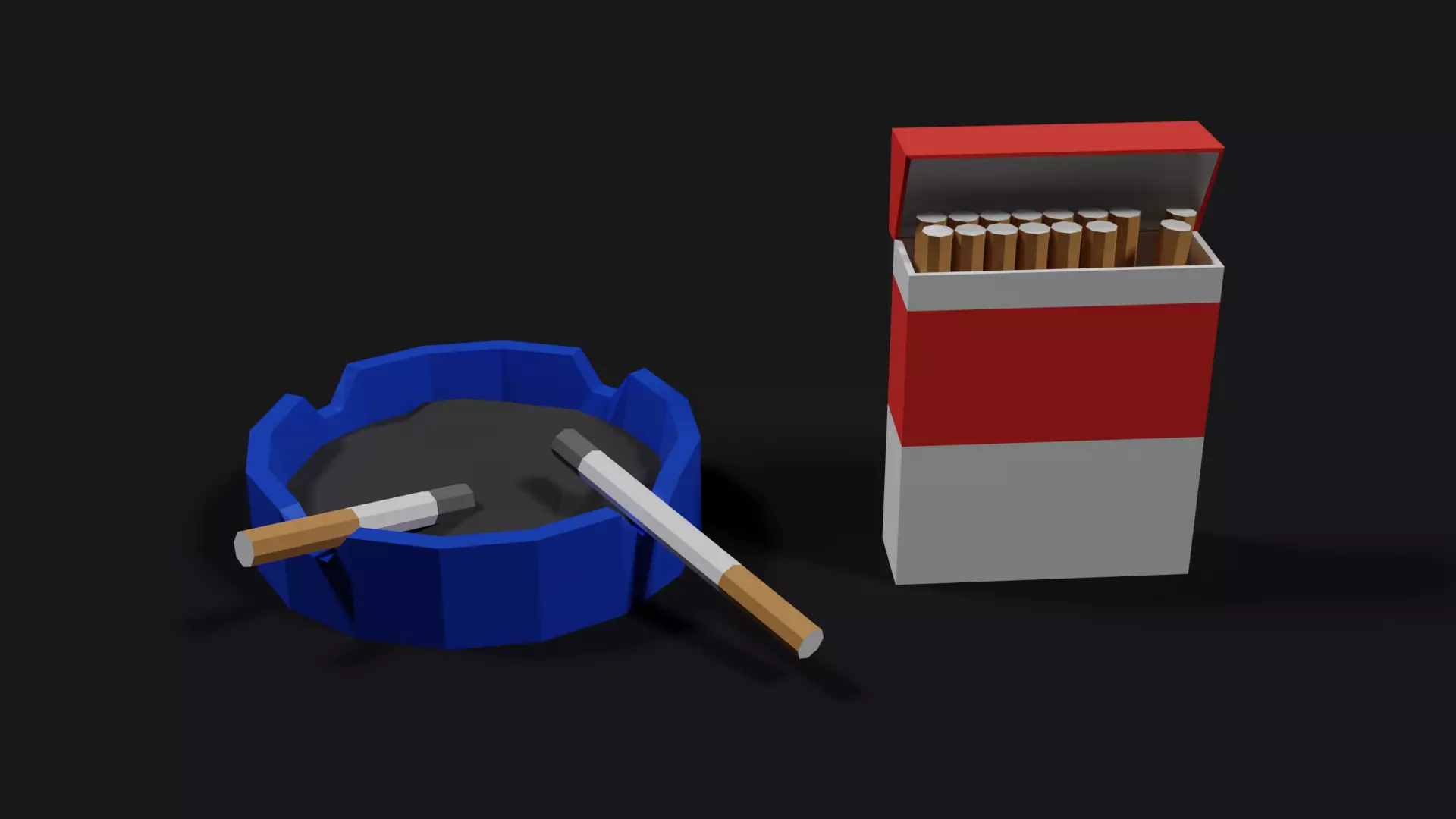 Lowpoly Cigarets box of cigarettes and ashtray Low-poly 3D model