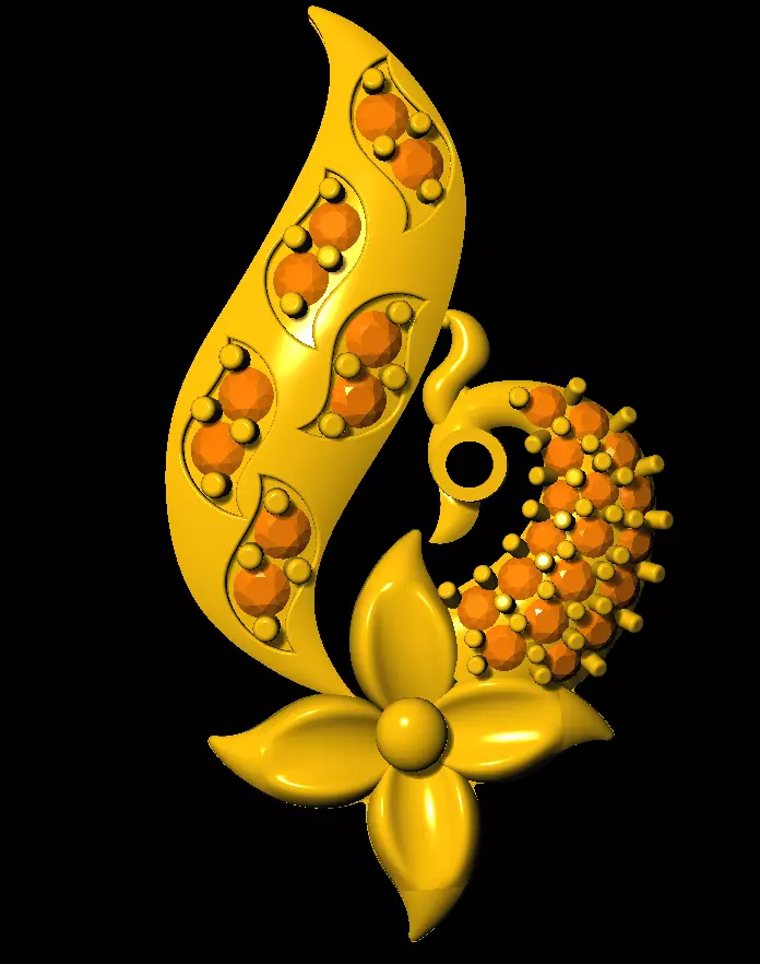 Sidepiece golden peacock 3D print model_0