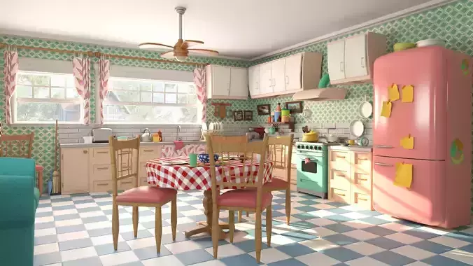 Cartoon Kitchen lowpoly 