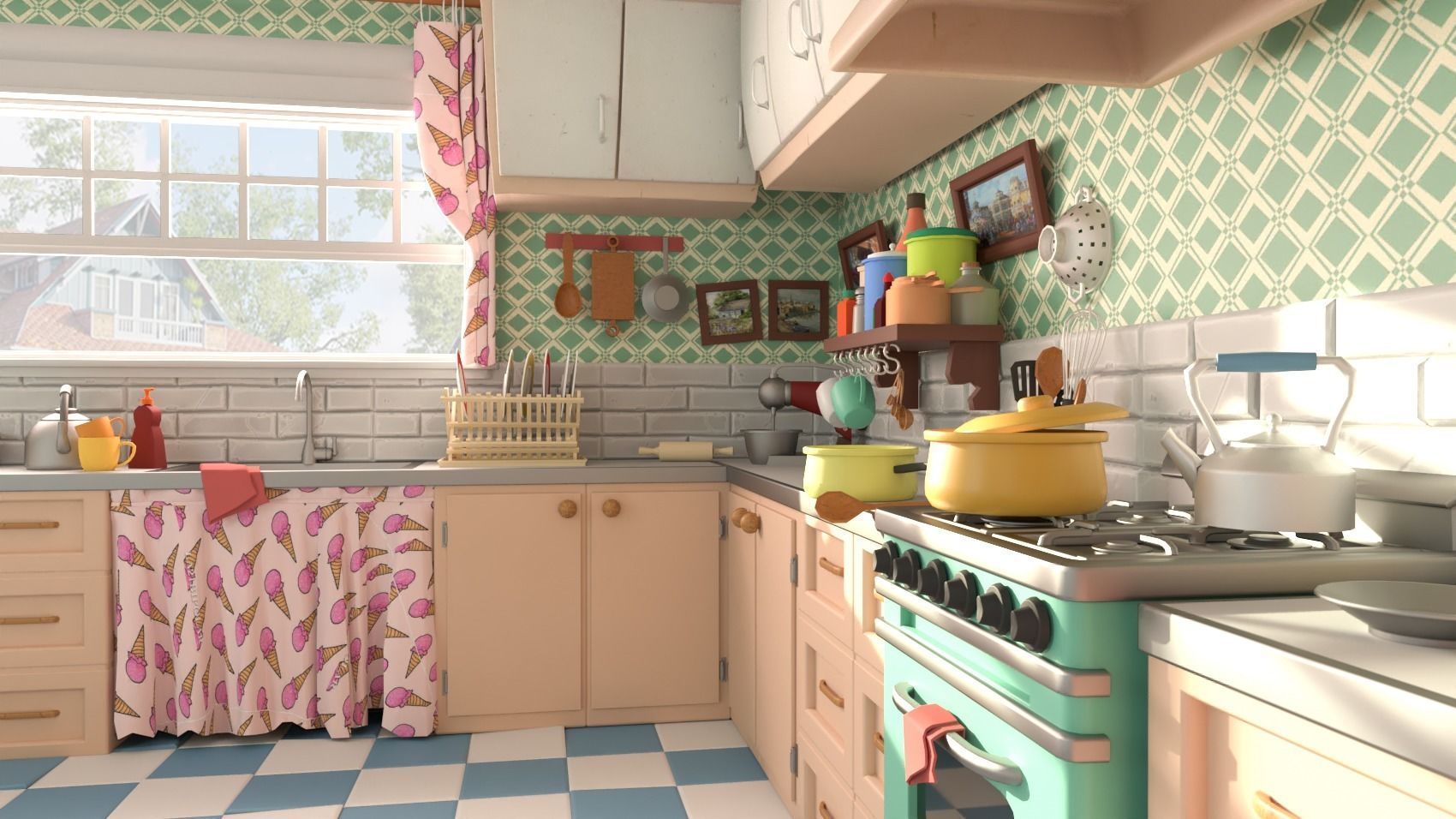 Cartoon Kitchen lowpoly 3D model_2