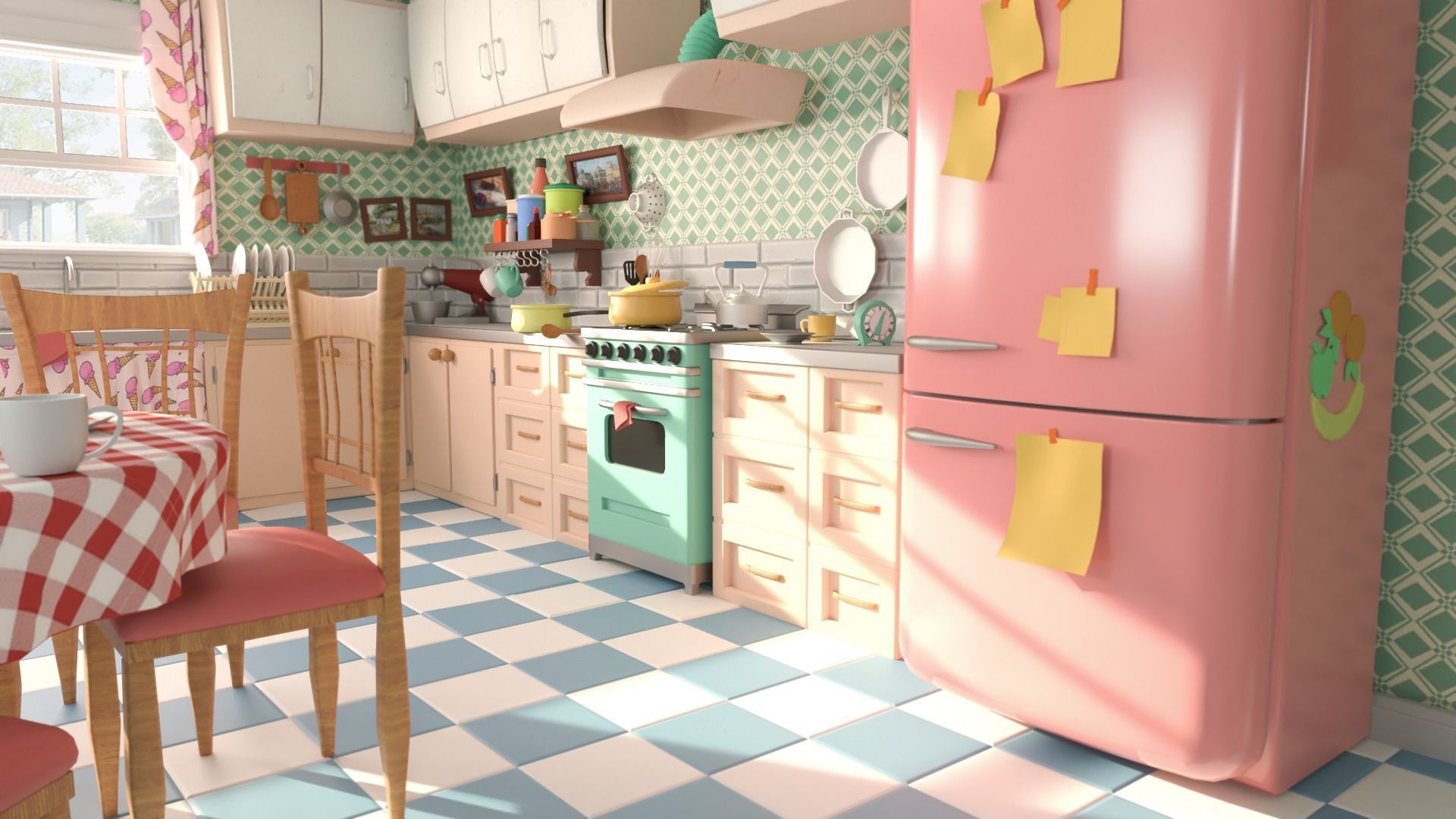 Cartoon Kitchen lowpoly 3D model_5