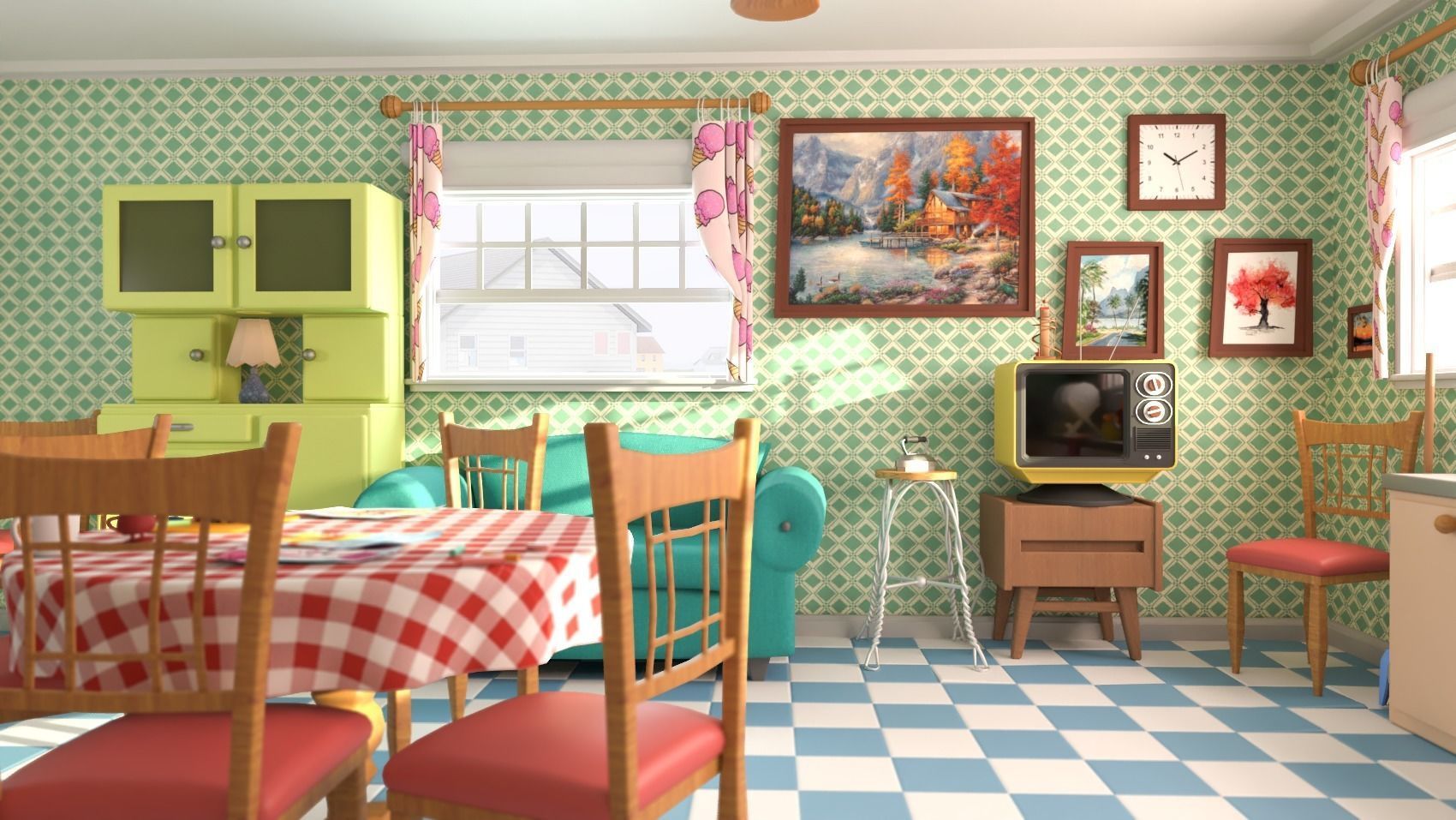 Cartoon Kitchen lowpoly 3D model_6