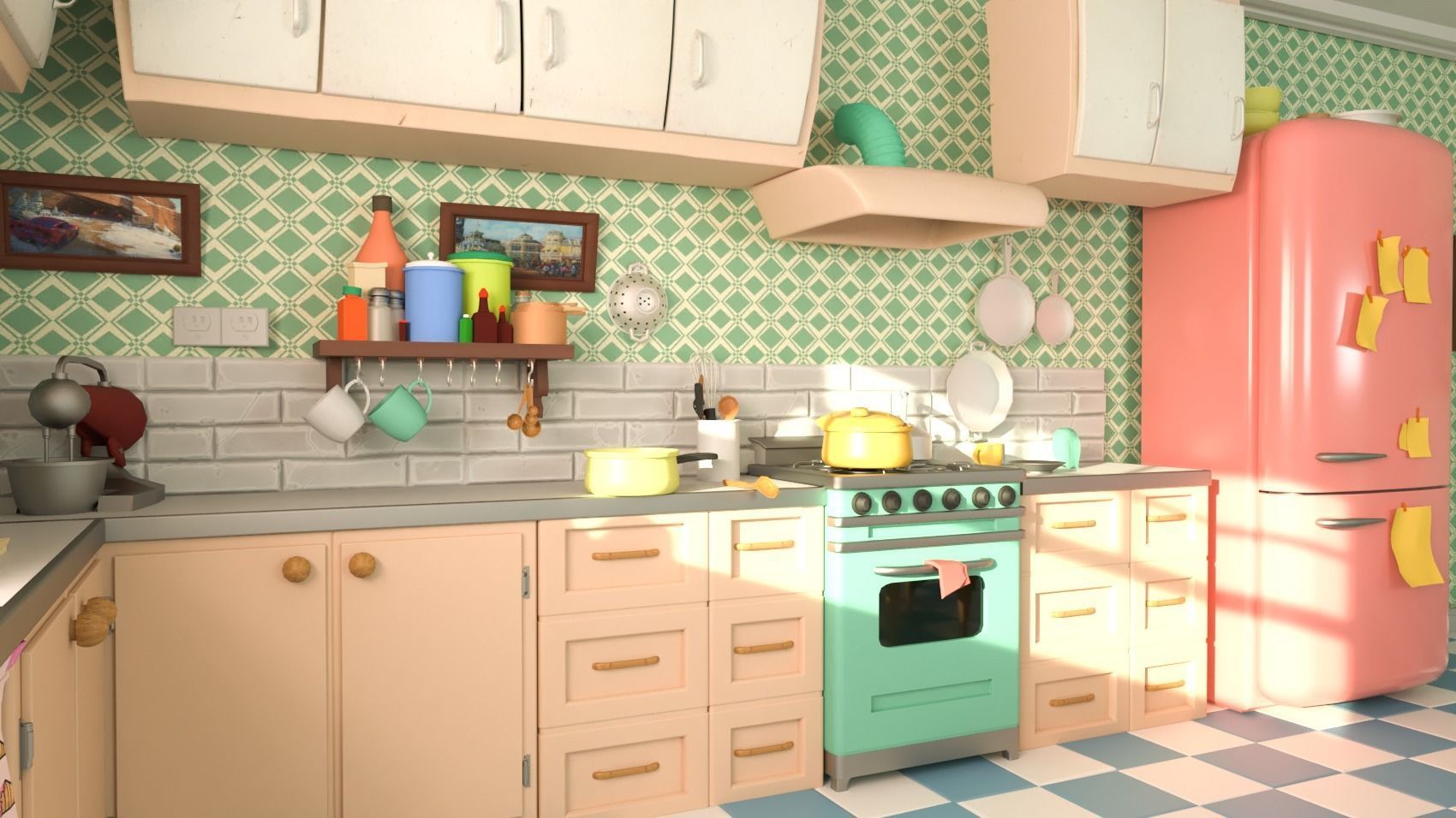 Cartoon Kitchen lowpoly 3D model_8
