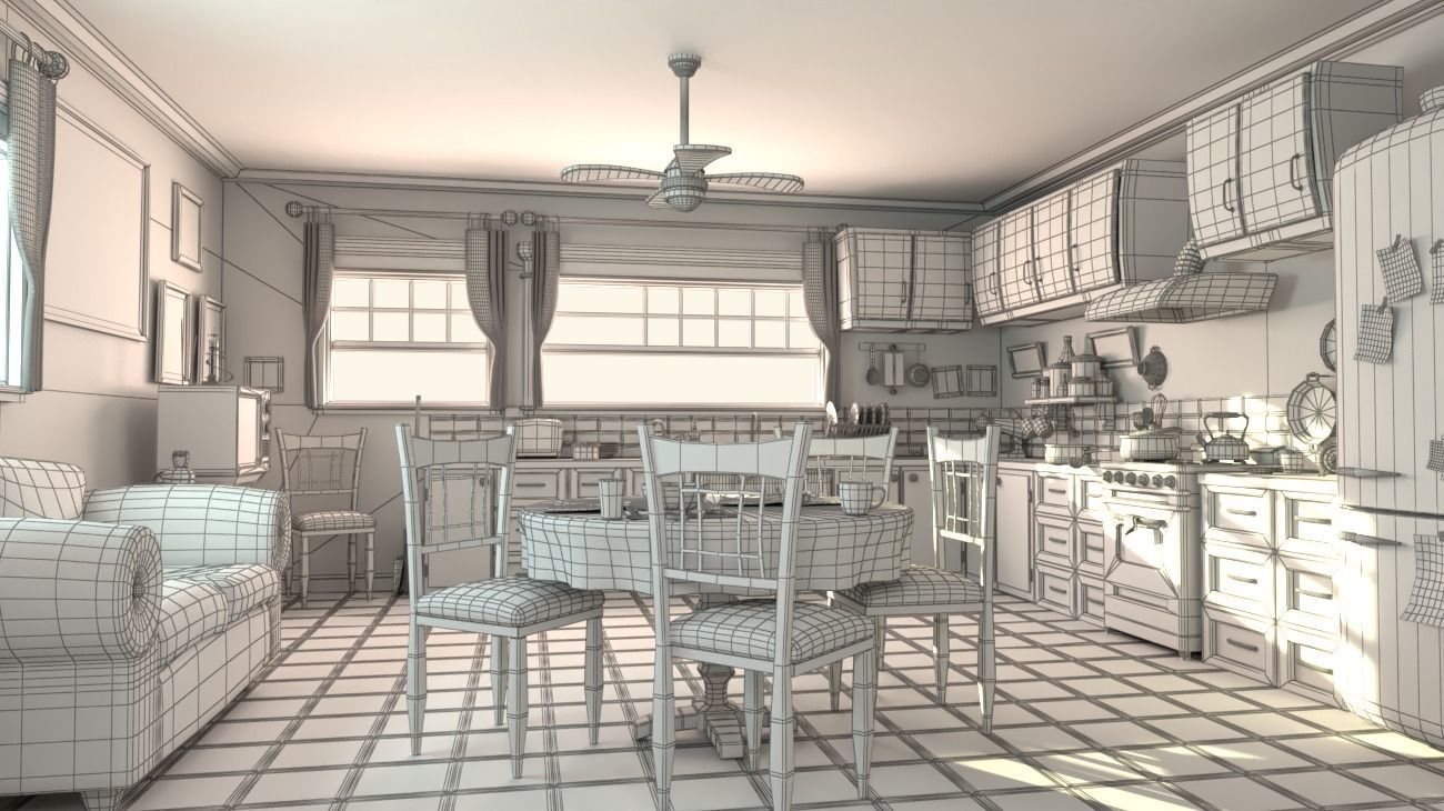Cartoon Kitchen lowpoly 3D model_10