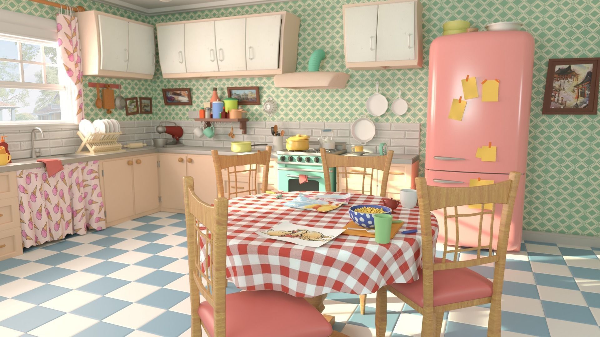 Cartoon Kitchen lowpoly 3D model_3