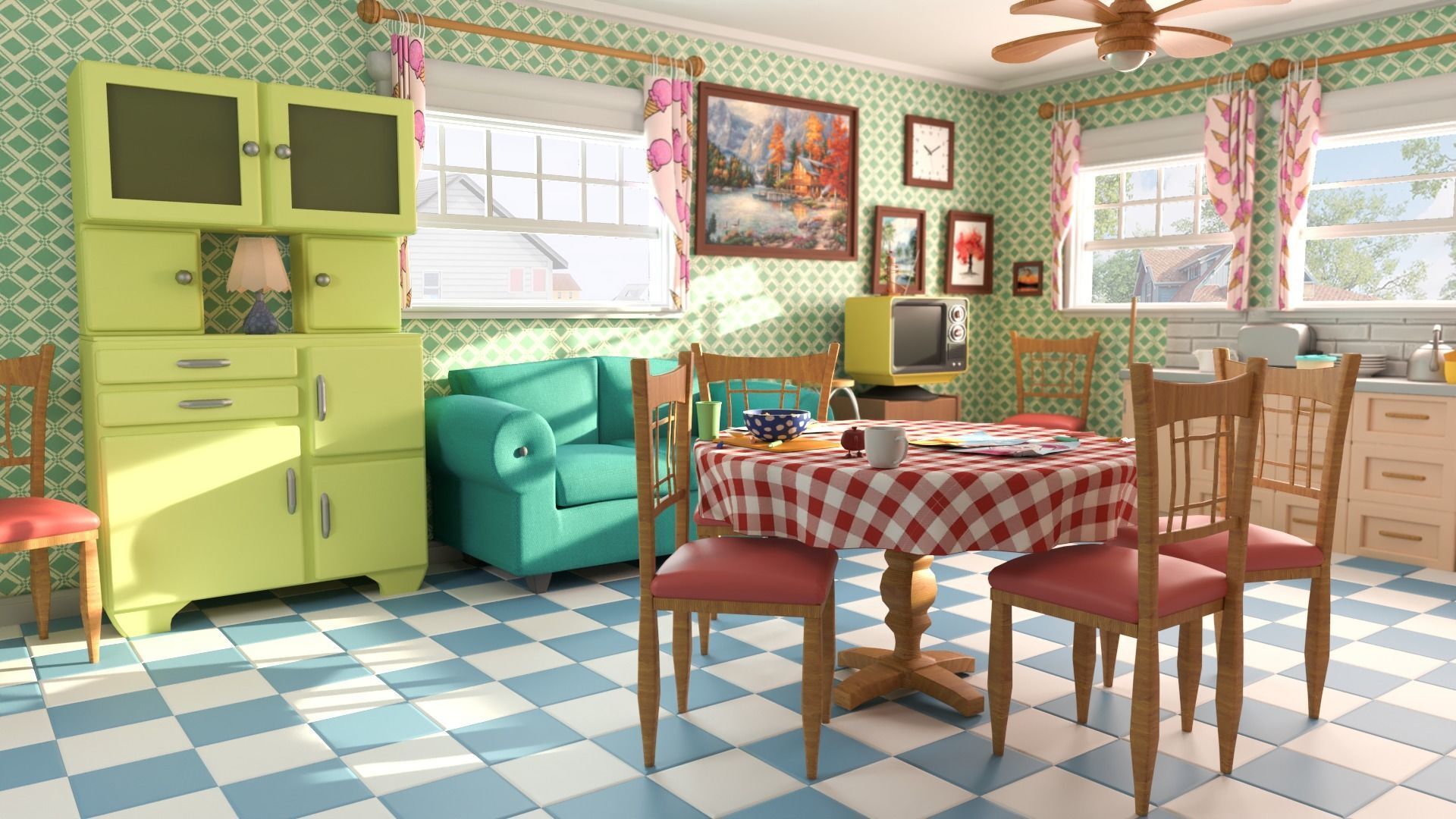 Cartoon Kitchen lowpoly 3D model_1