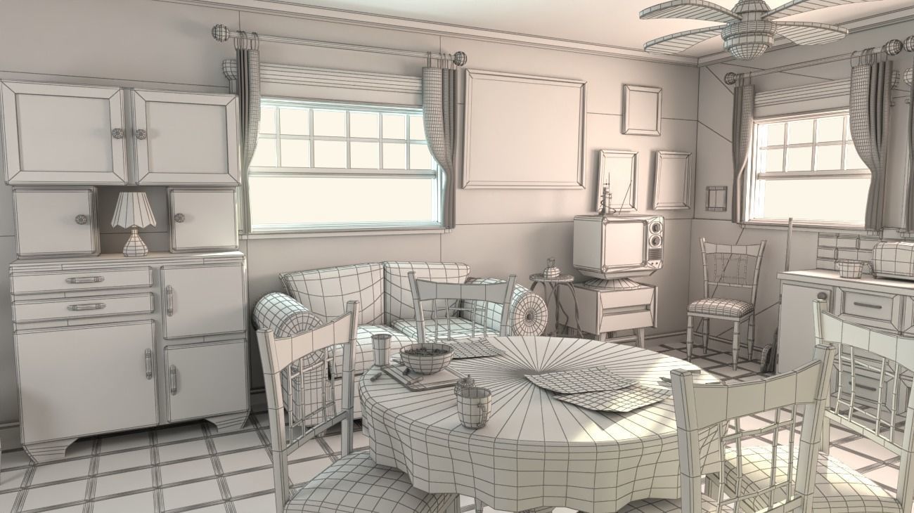 Cartoon Kitchen lowpoly 3D model_11