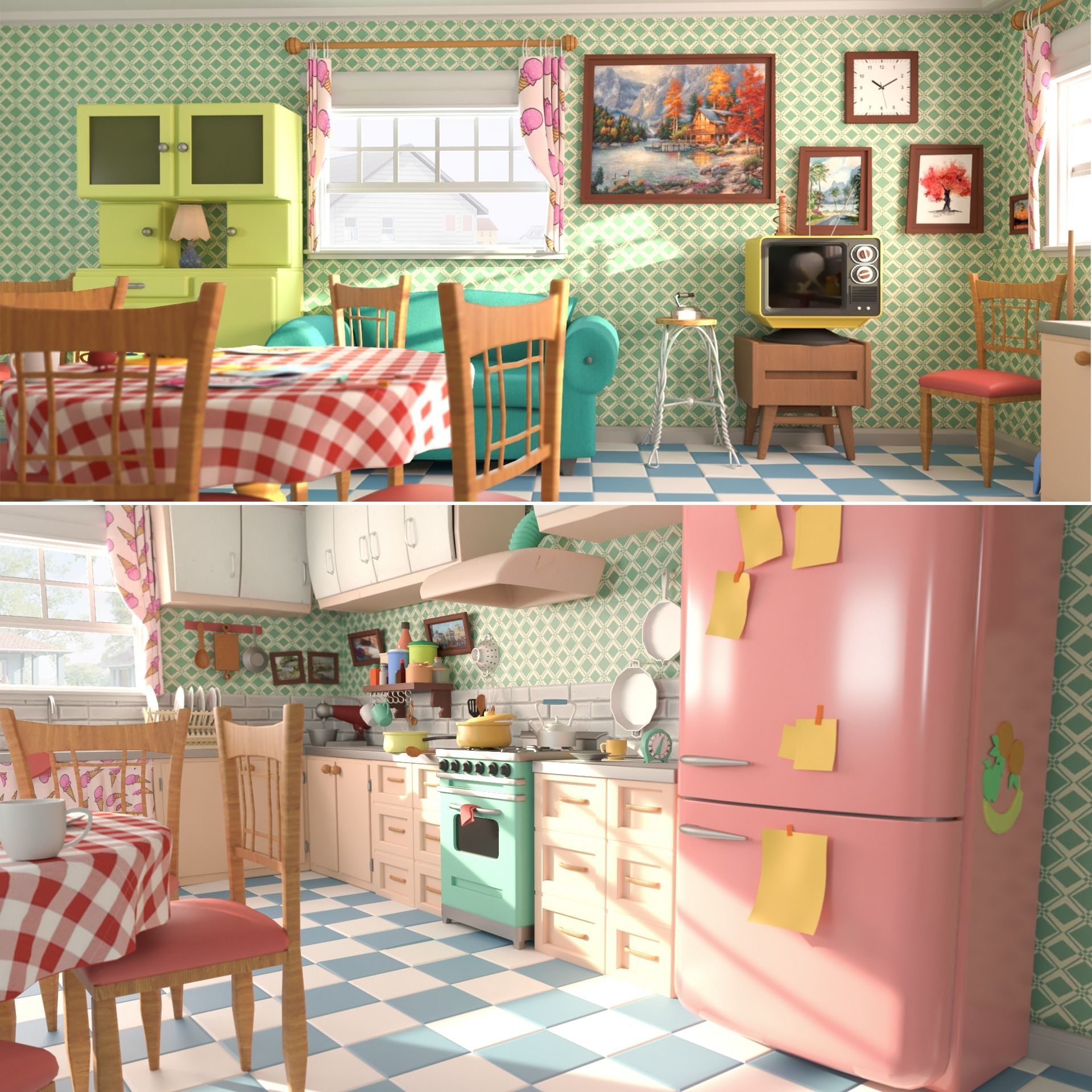 Cartoon Kitchen lowpoly 3D model_4