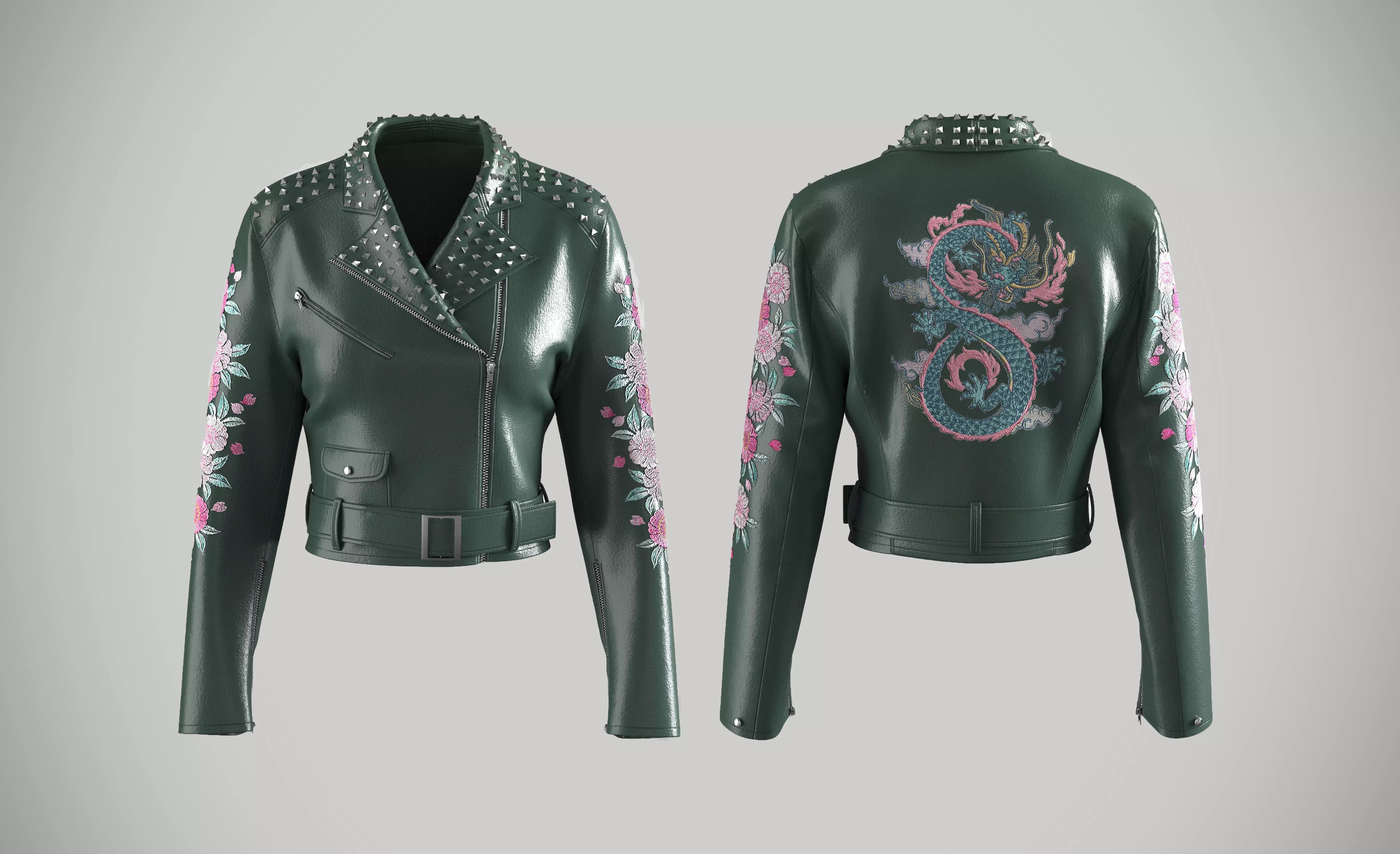 Studded and Embroidered Leather Biker Jacket 3D model | CGTrader