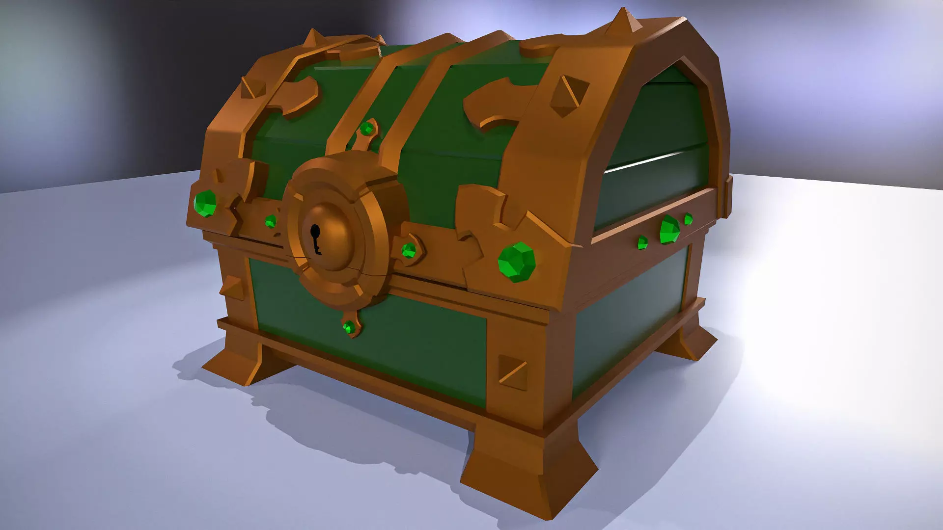 Vintage green chest  Low-poly 3D model_0