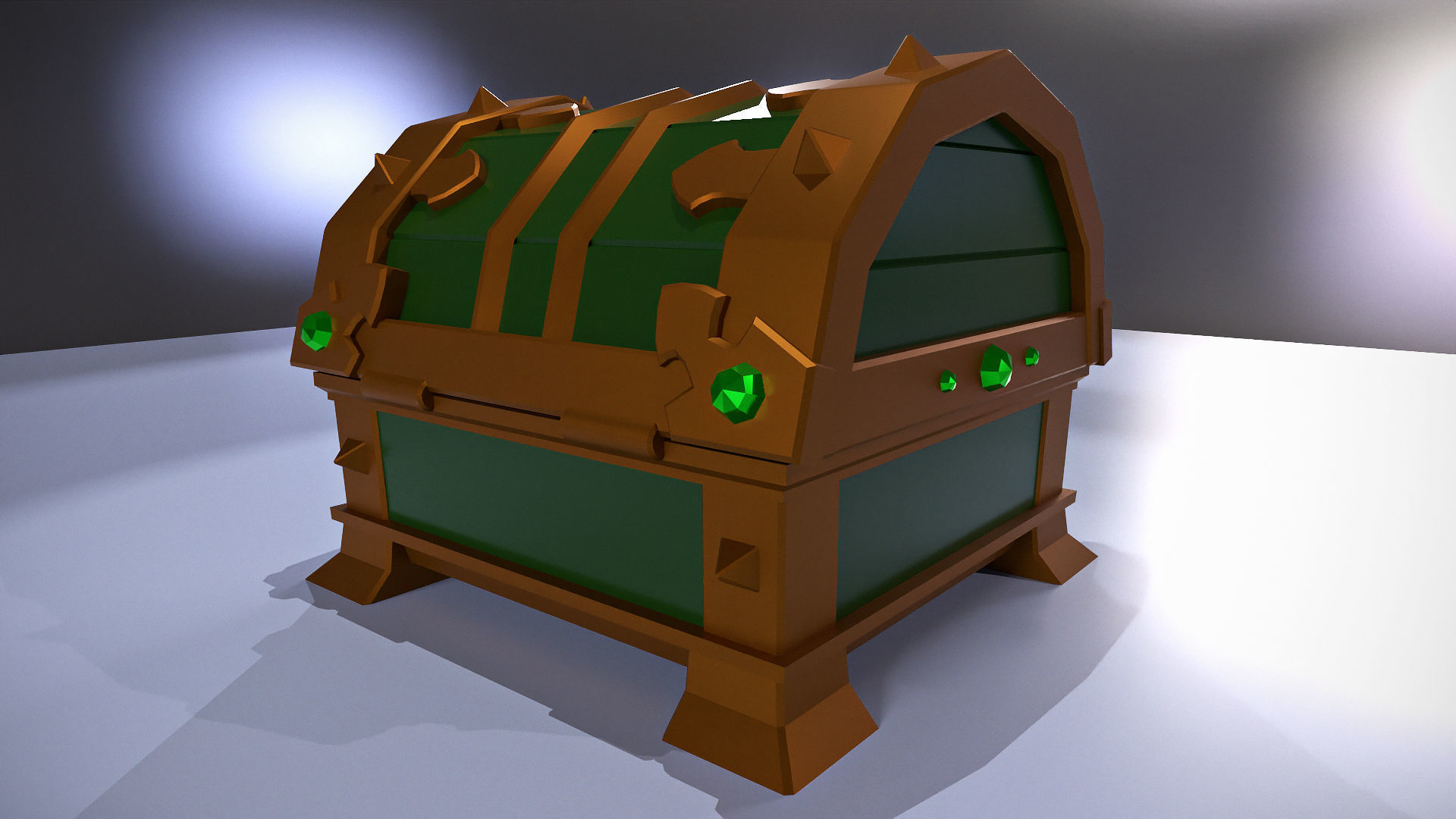 Vintage green chest  Low-poly 3D model_4