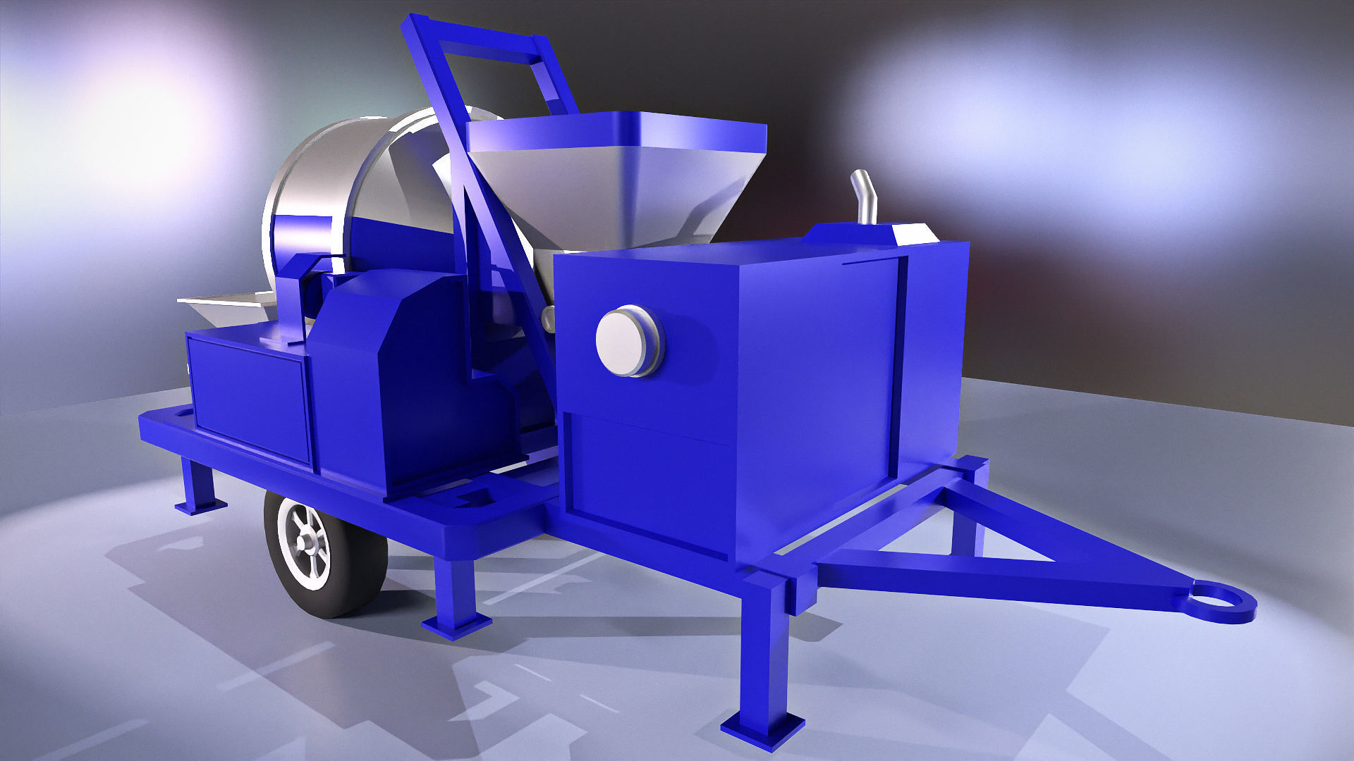 Big blue concrete mixer machine Low-poly 3D model_3