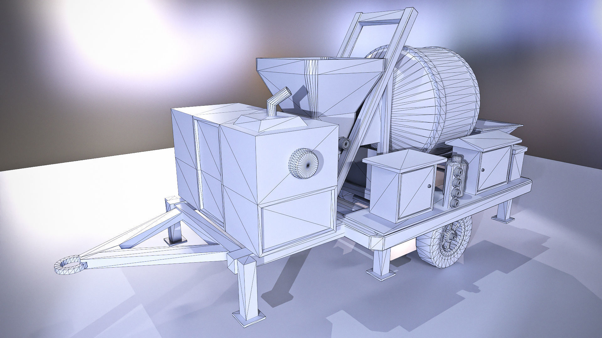 Big blue concrete mixer machine Low-poly 3D model_8