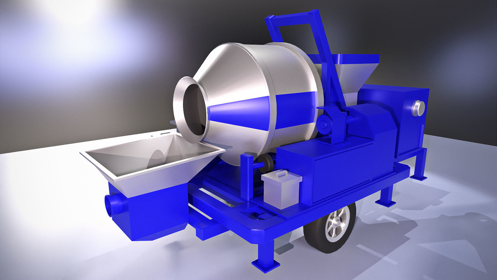 Big blue concrete mixer machine Low-poly 3D model_2