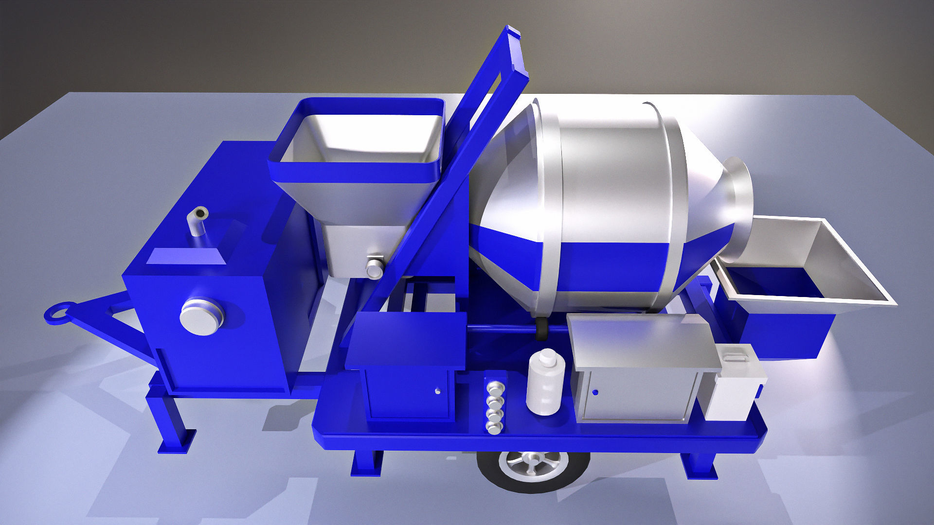 Big blue concrete mixer machine Low-poly 3D model_5