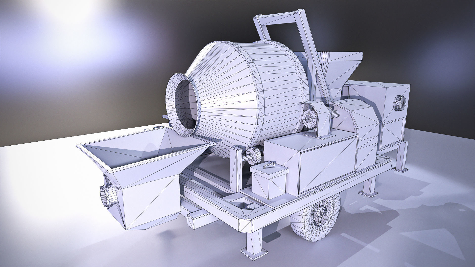 Big blue concrete mixer machine Low-poly 3D model_9