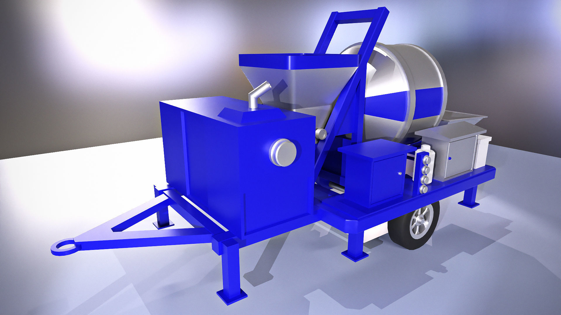 Big blue concrete mixer machine Low-poly 3D model_7