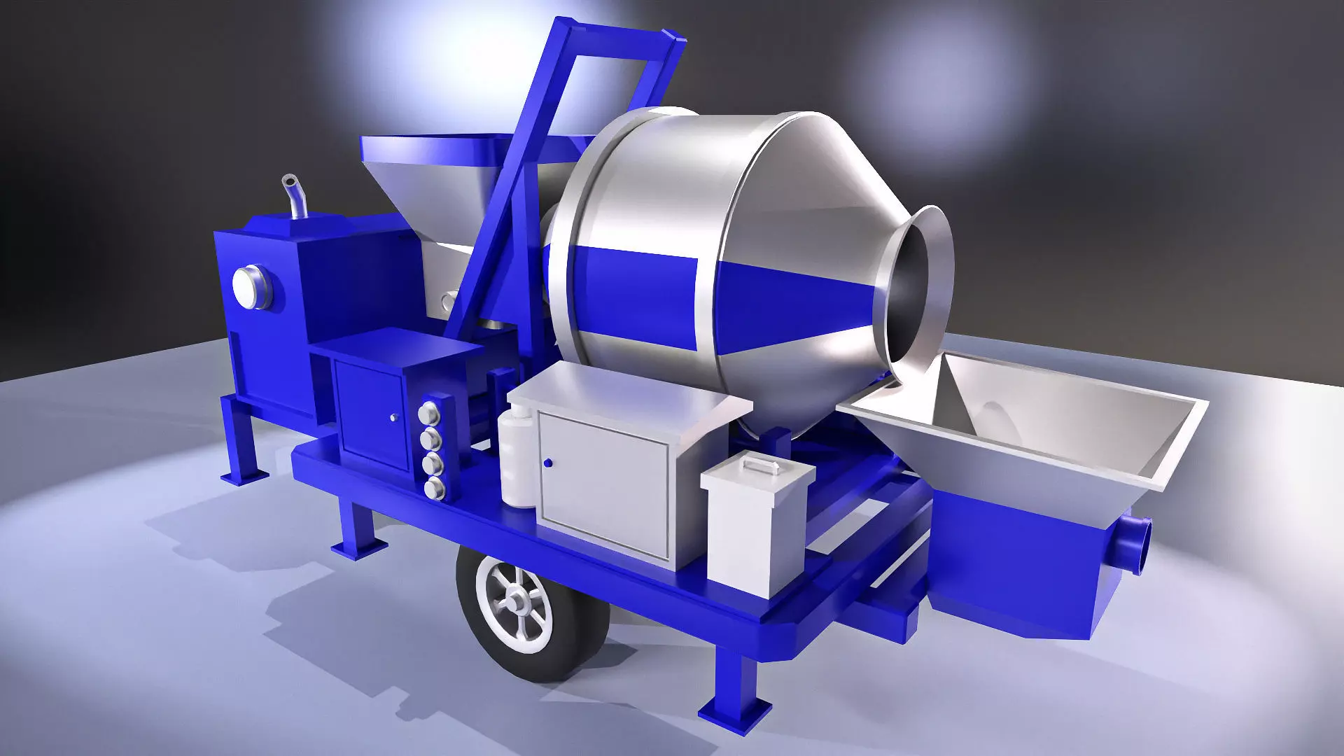 Big blue concrete mixer machine Low-poly 3D model_0