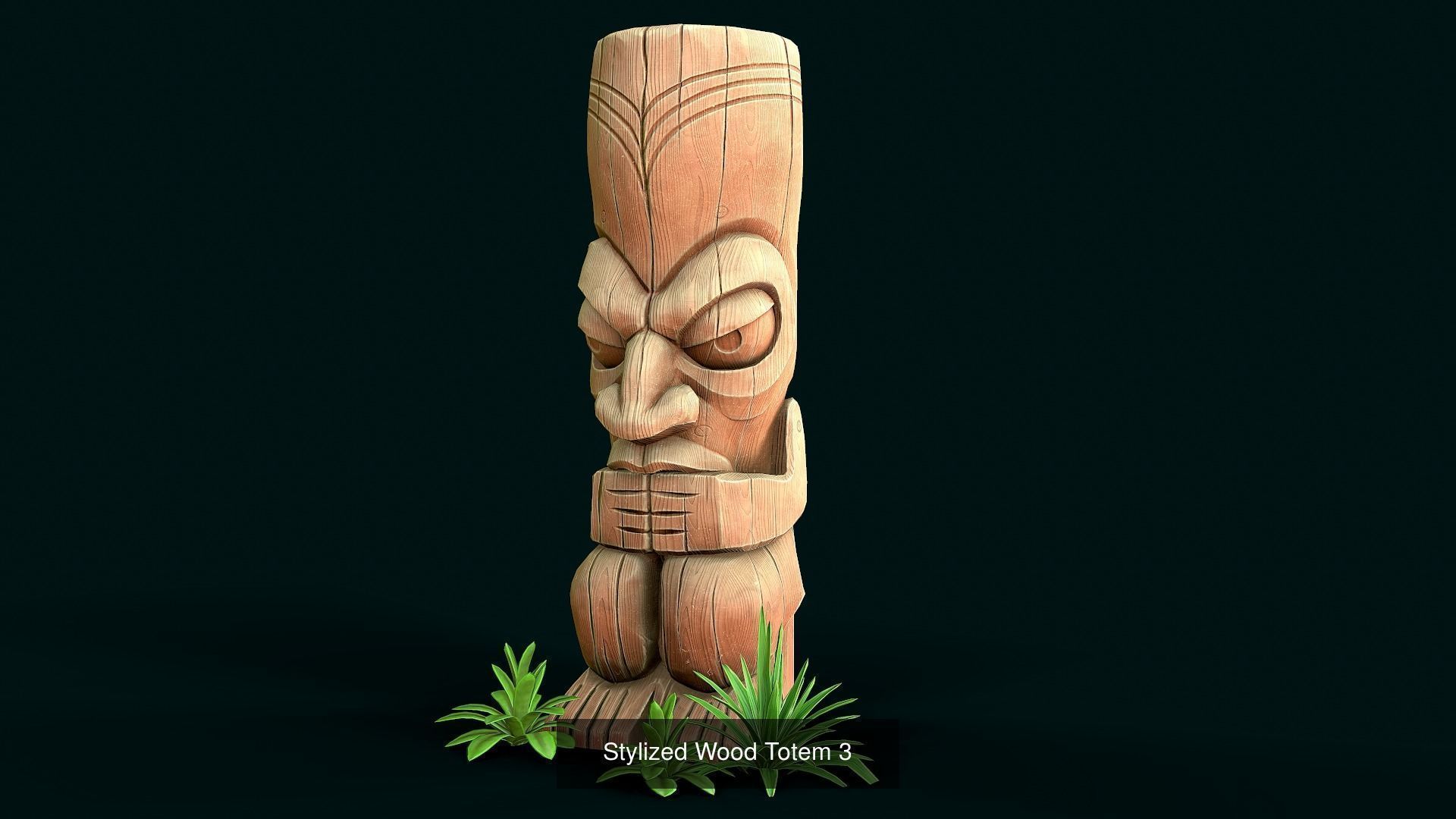 Stylized Wood Totems 3D Model Collection_3