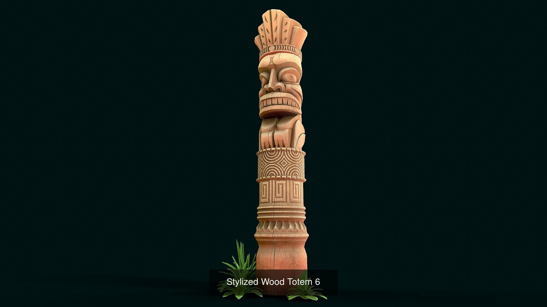 Stylized Wood Totems 3D Model Collection_7