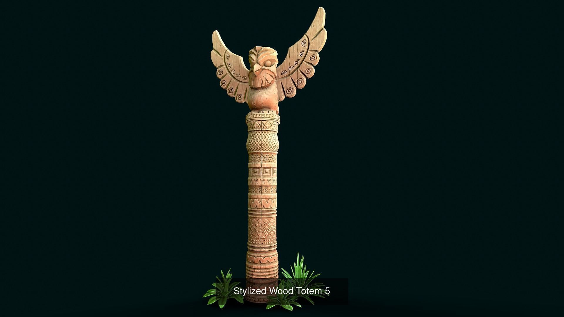 Stylized Wood Totems 3D Model Collection_6