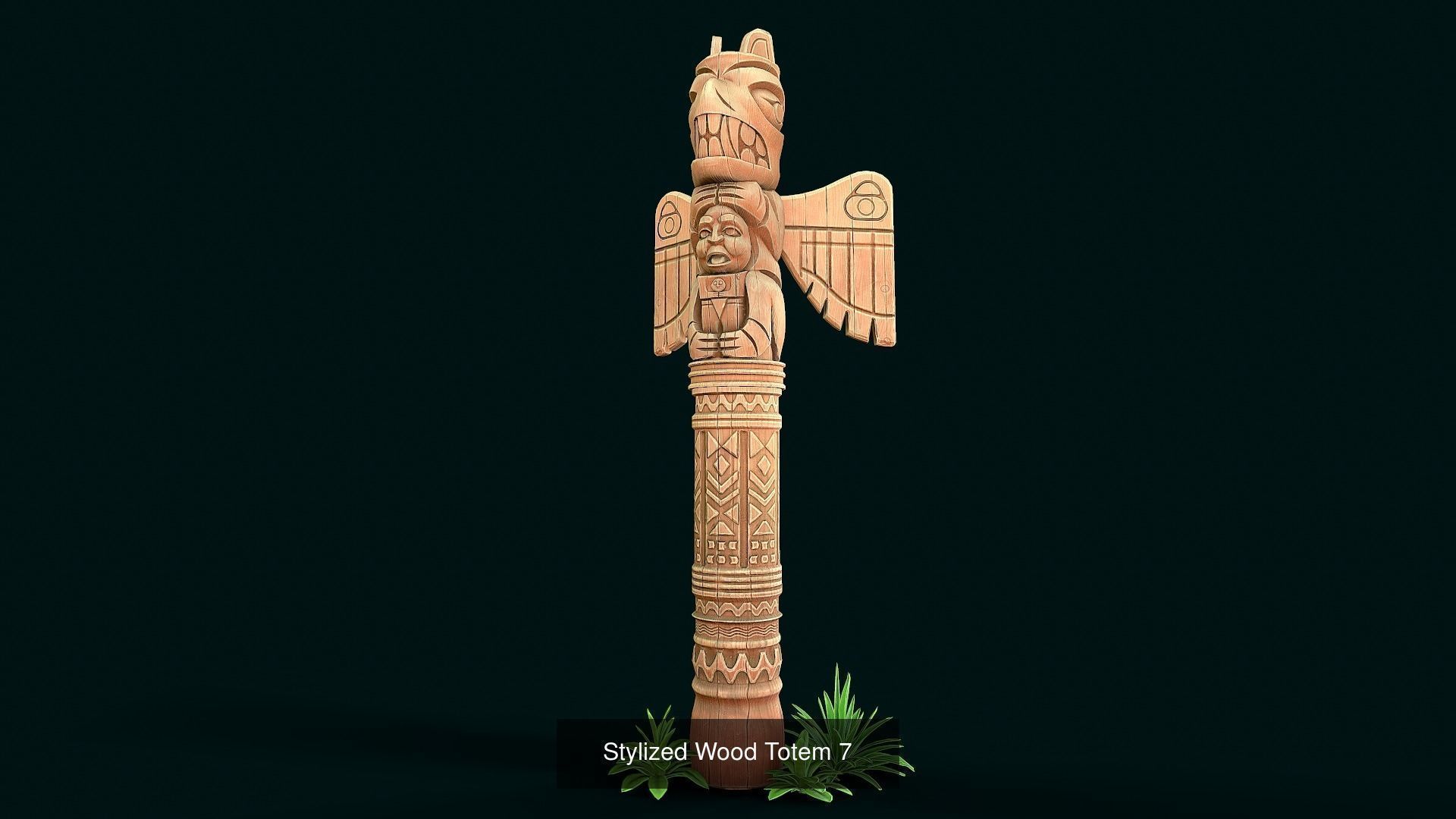 Stylized Wood Totems 3D Model Collection_8